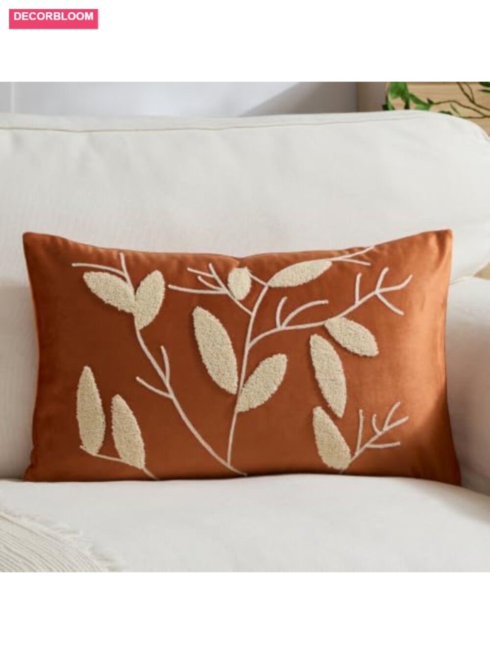 12x20 Lumbar Pillow Cover Embroidered Holland Velvet Rectangular Throw Cushion
